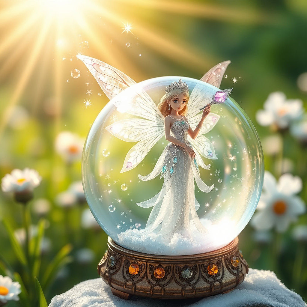 Crystal Fairy in Snow Globe, Ethereal Illustration