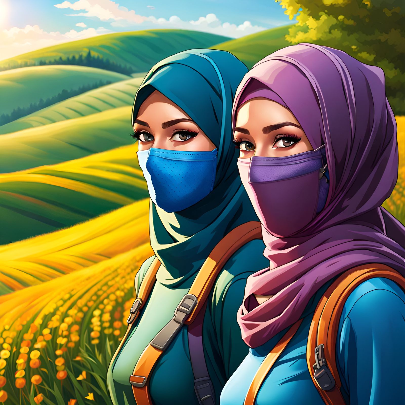 Hijabi Hikers Trek Through Scenic Countryside