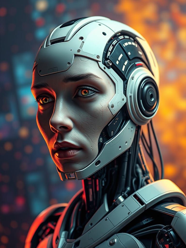 Cybernetic Android Revealed in Vibrant Hyperrealistic Portra...