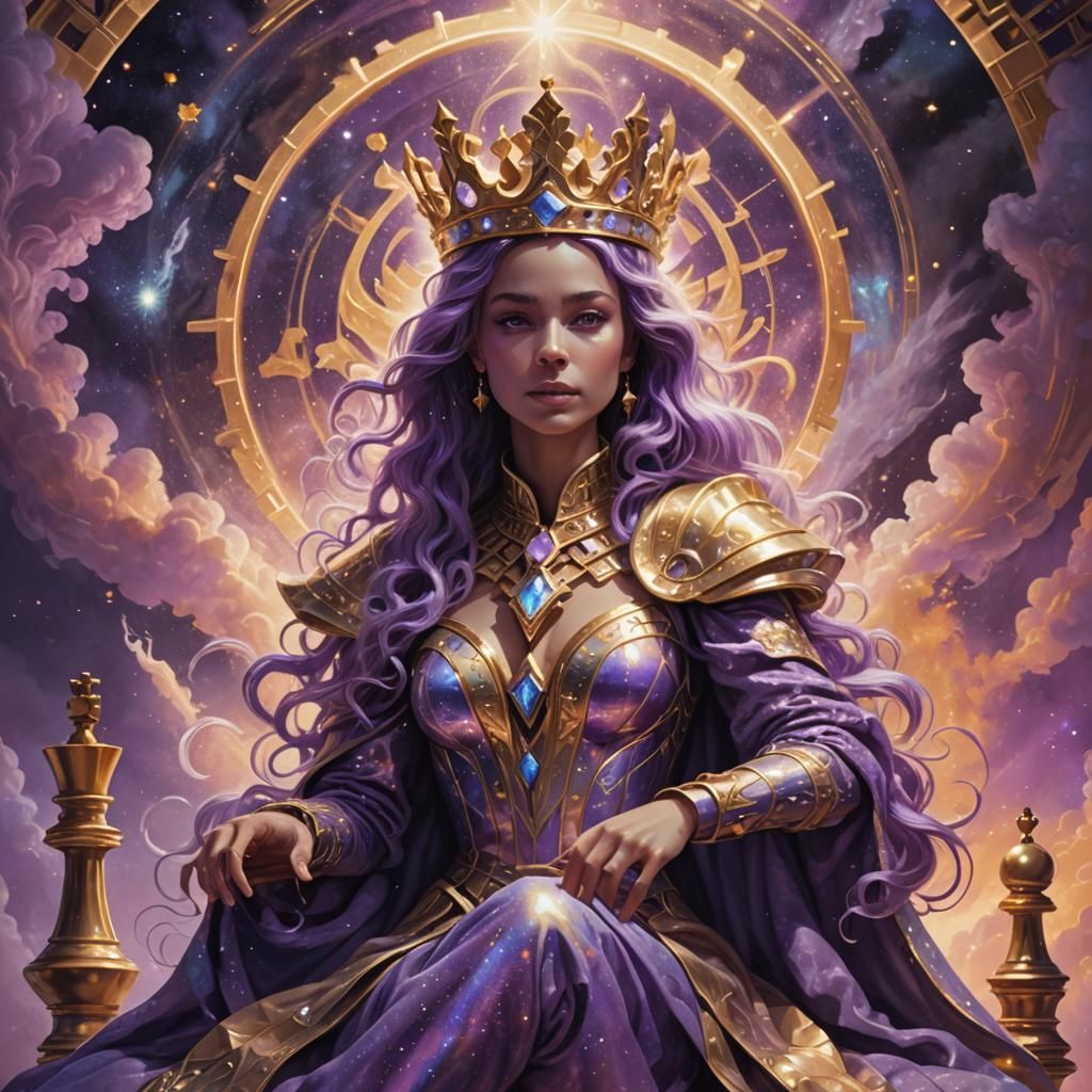 Cosmic Chess Queen on Astral Throne: Digital Art