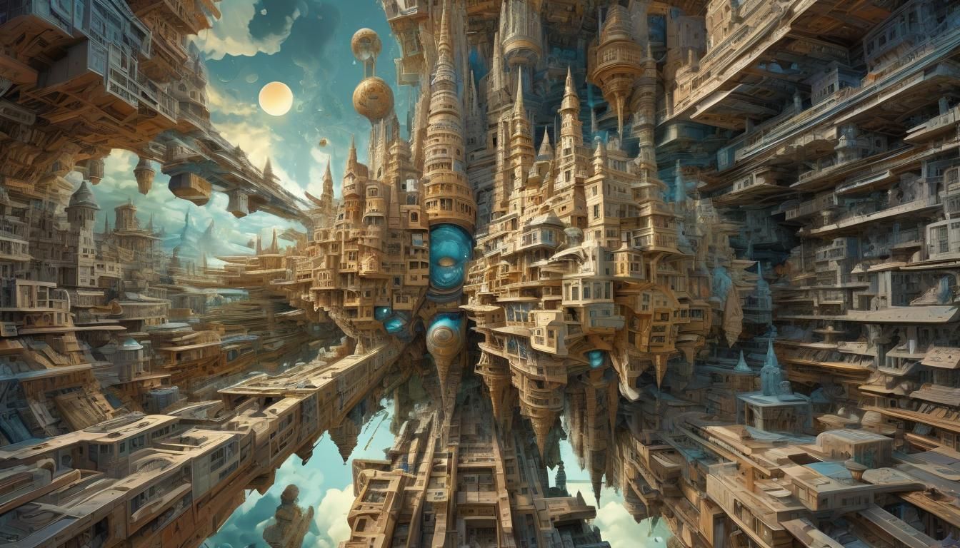 Surreal Cubist Dreamscape: Impasto Fractal Sci-Fi Art