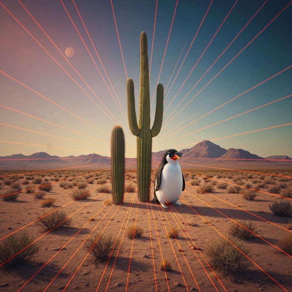 Penguin in Mojave Desert as Fine Art Oil Painting