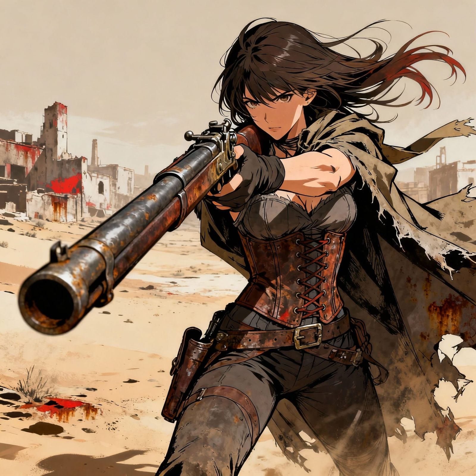 Female Sharpshooter Character Concept in Gritty Anime Style