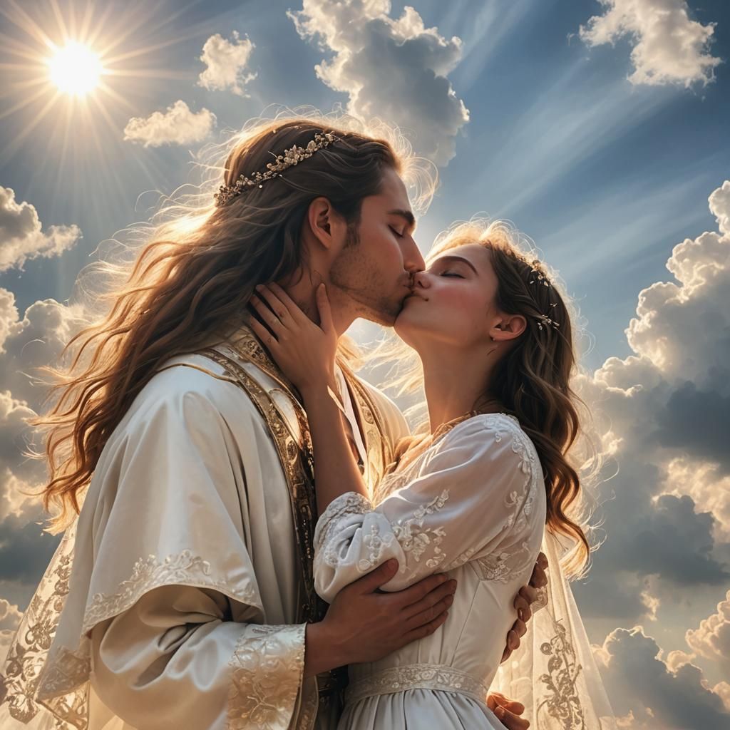 Ethereal First Kiss in Heavenly Light