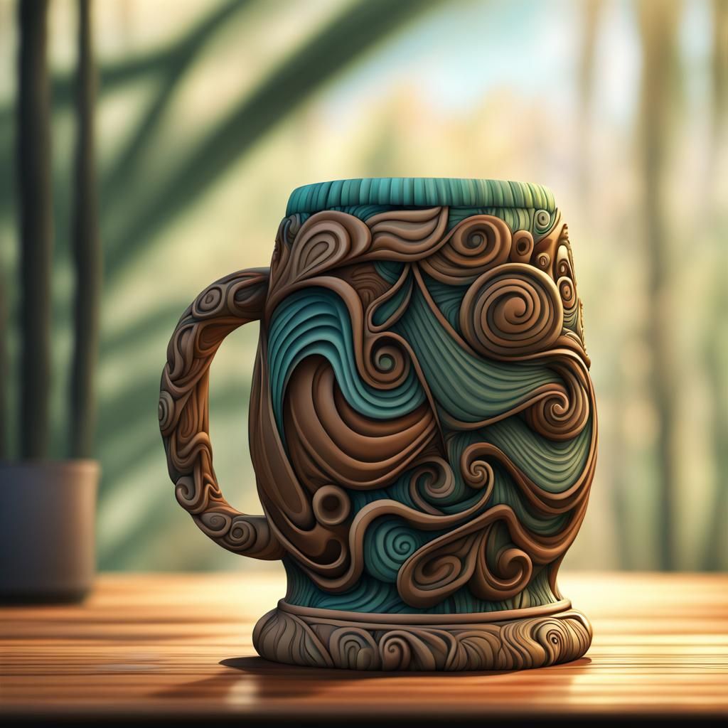 Abstract Tiki Mug with Fractal Vector Design