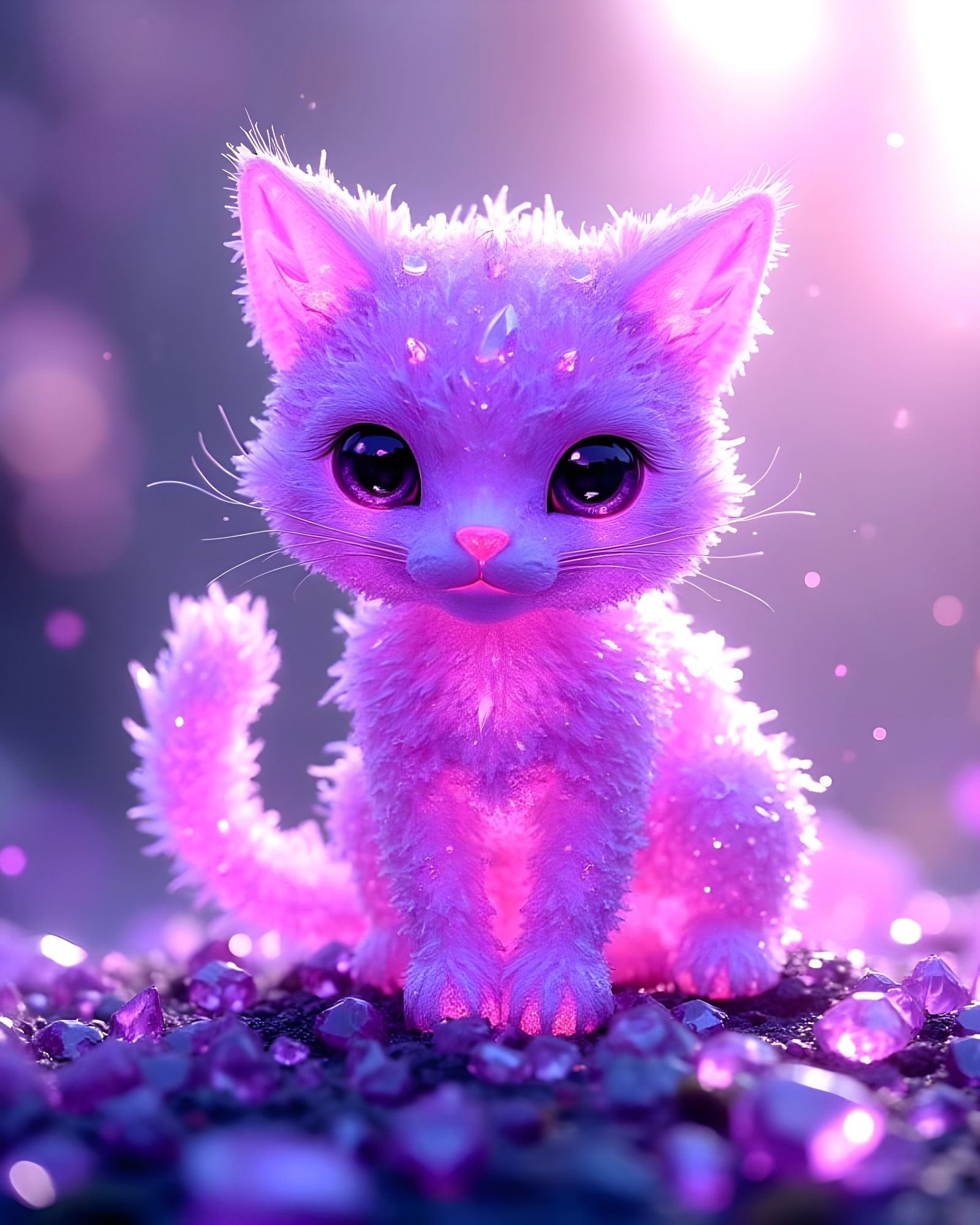 Surreal Amethyst Crystal Cat in a Gemstone Wonderland