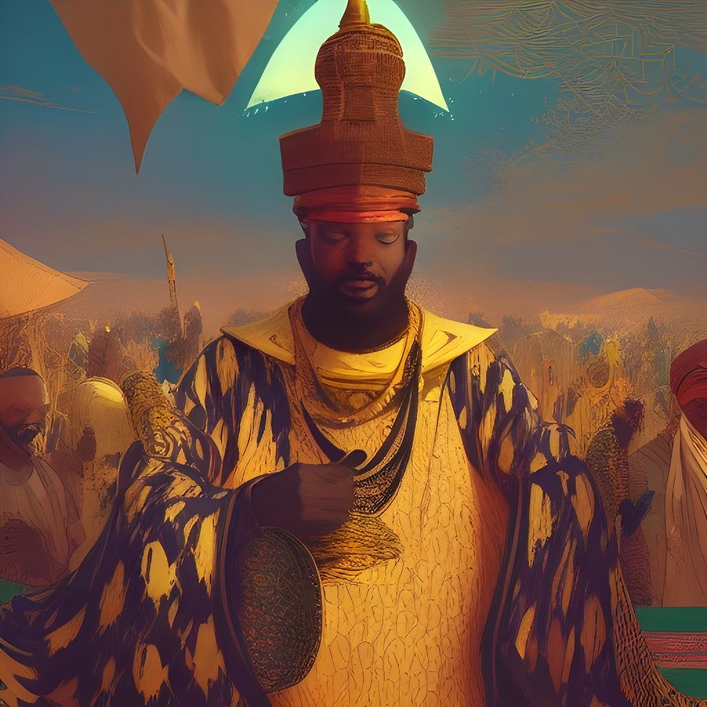 Mansa Musa Portrait in Hypermaximalist Matte Style