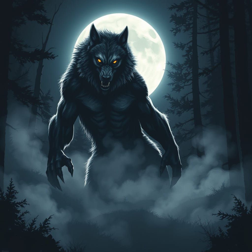 Moonlit Beast Awakens in Gothic Horror Style