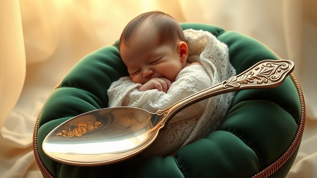 Luxurious Newborn Scene in Silver Spoon
