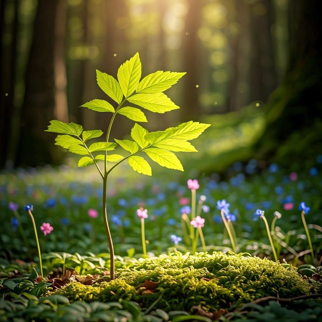 Ethereal Forest Bloom in Vibrant Pastel Hues