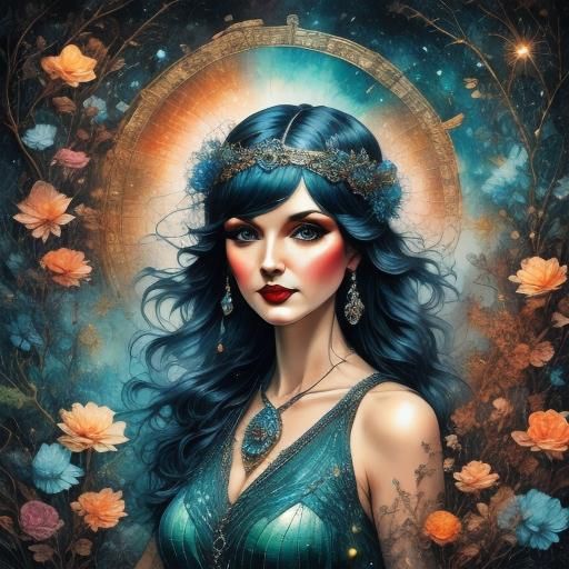 Flapper in Speakeasy with Alcohol Ink Effects