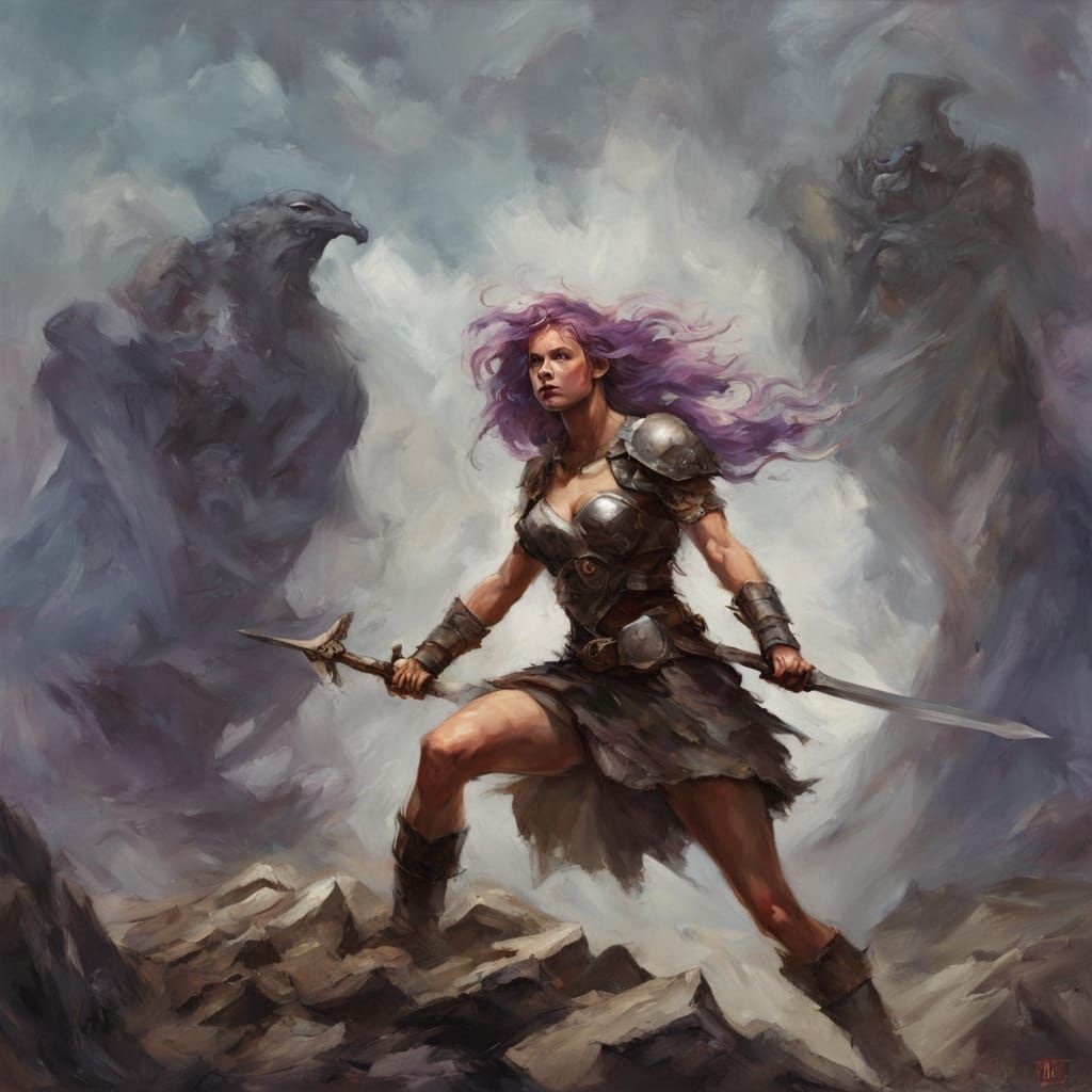Norse Warrior Goddess in Epic Oil Painting Style
