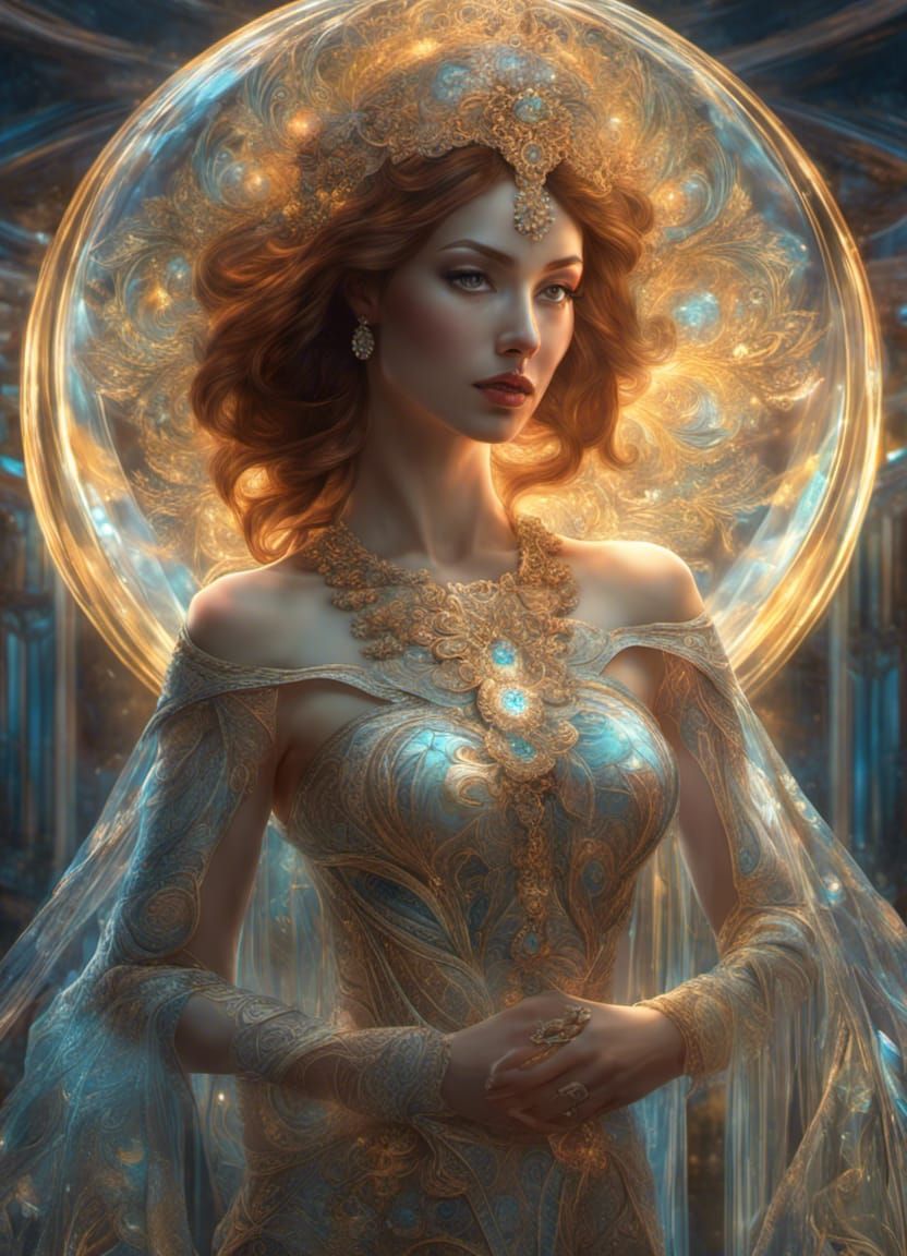 Luminous Transparent Woman Portrait in Fractal Art Style