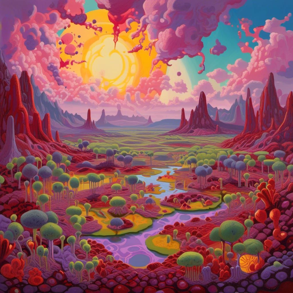 Alien Landscape Painting in a Maximalist Style