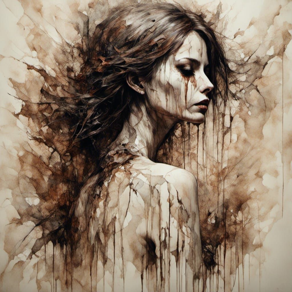 Pale Freckled Brunette with Macabre Wood Splash