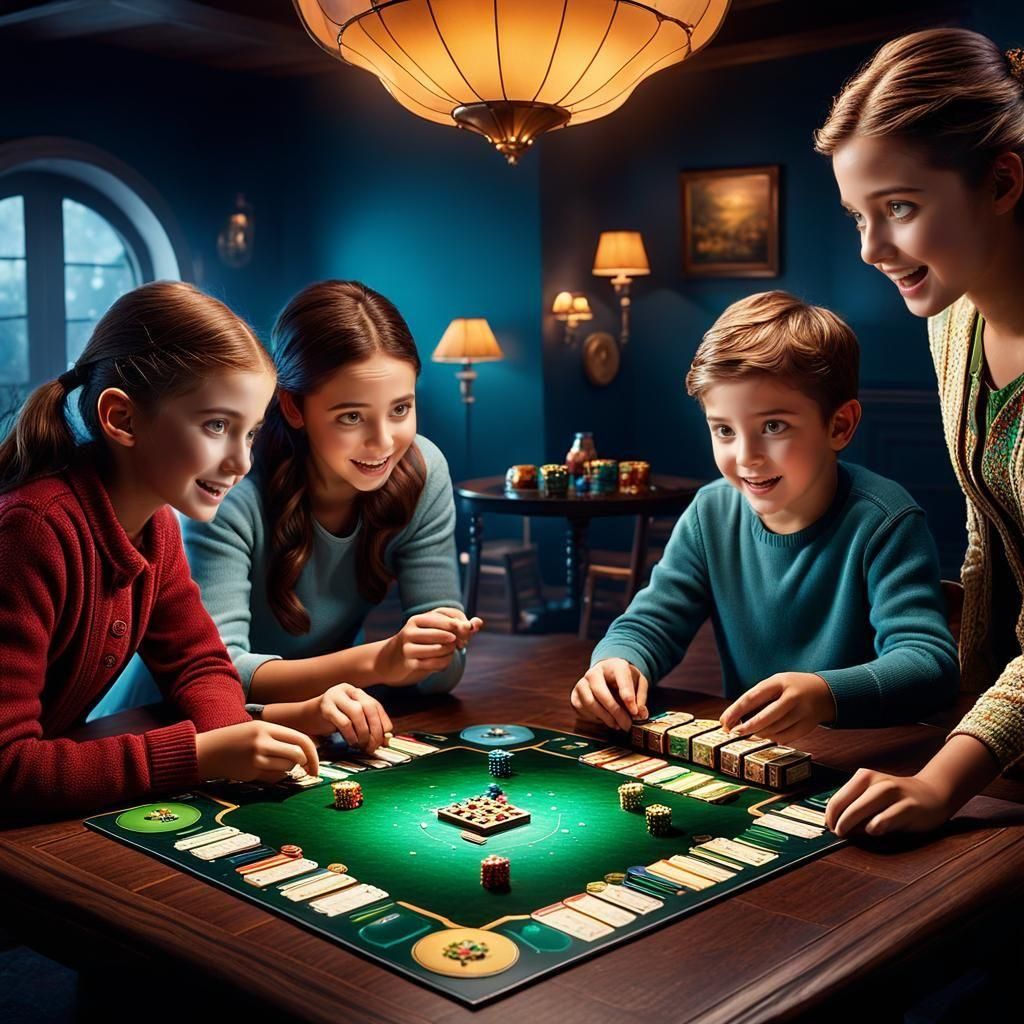 Family Game Night in Hyperrealistic Style