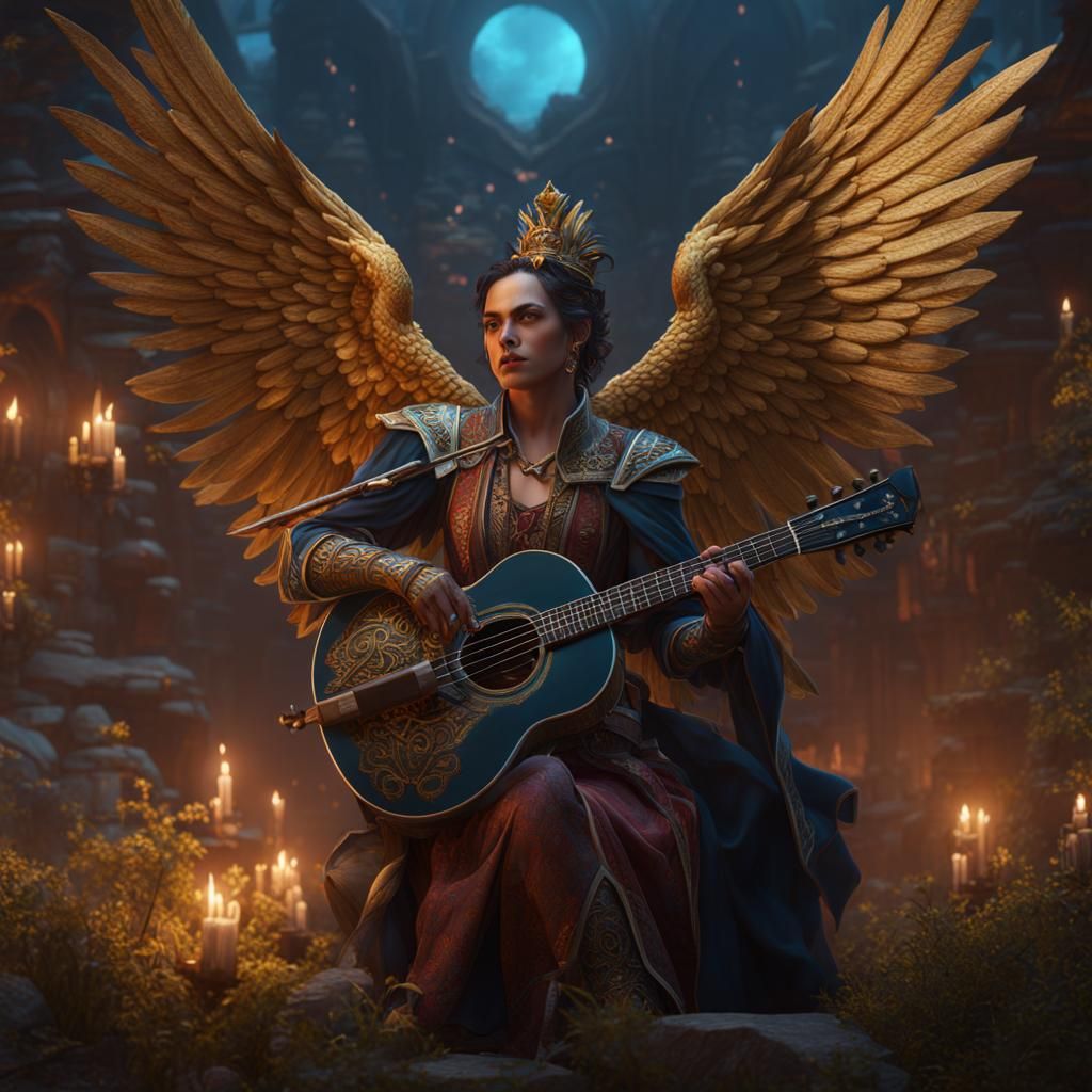 Wingless Aasimar Bard in Detailed Matte Painting