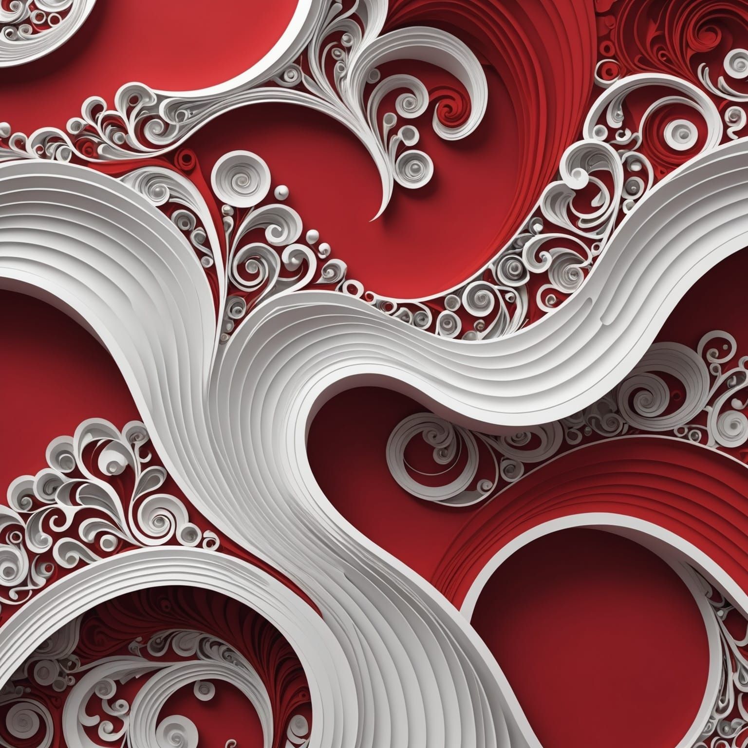 Abstract Fractal Story in Red and White