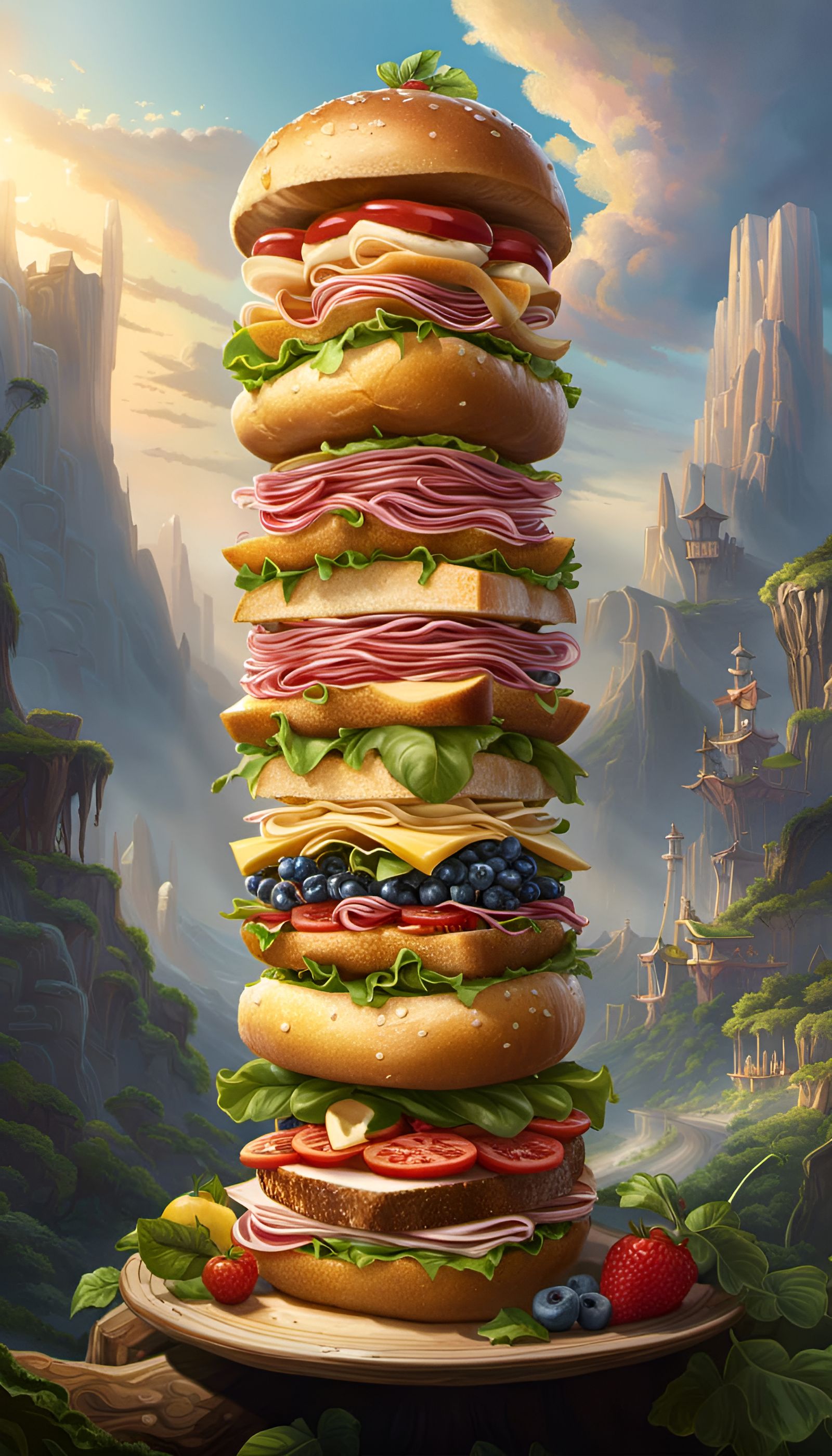 Epic Sandwich Tower in Romantic Digital Painting