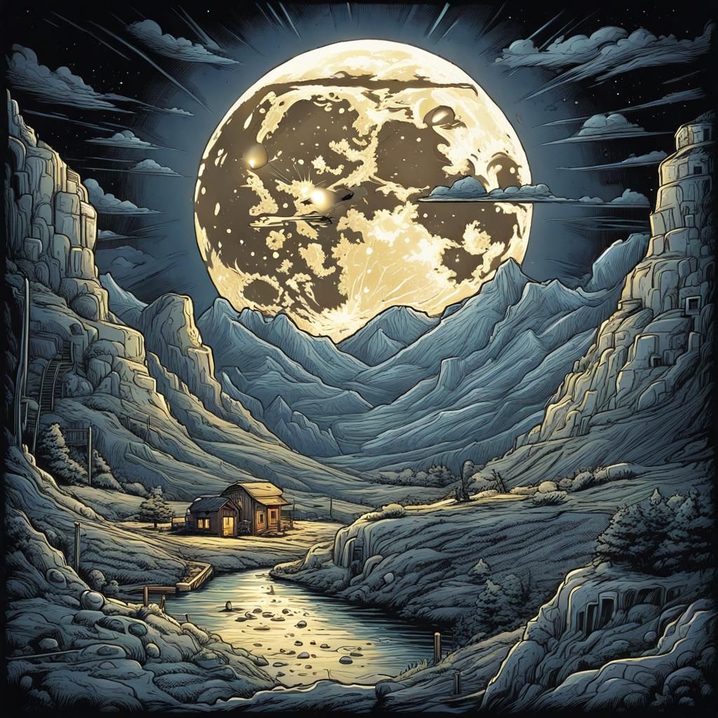 Swiss Cheese Moon Comic Book Art