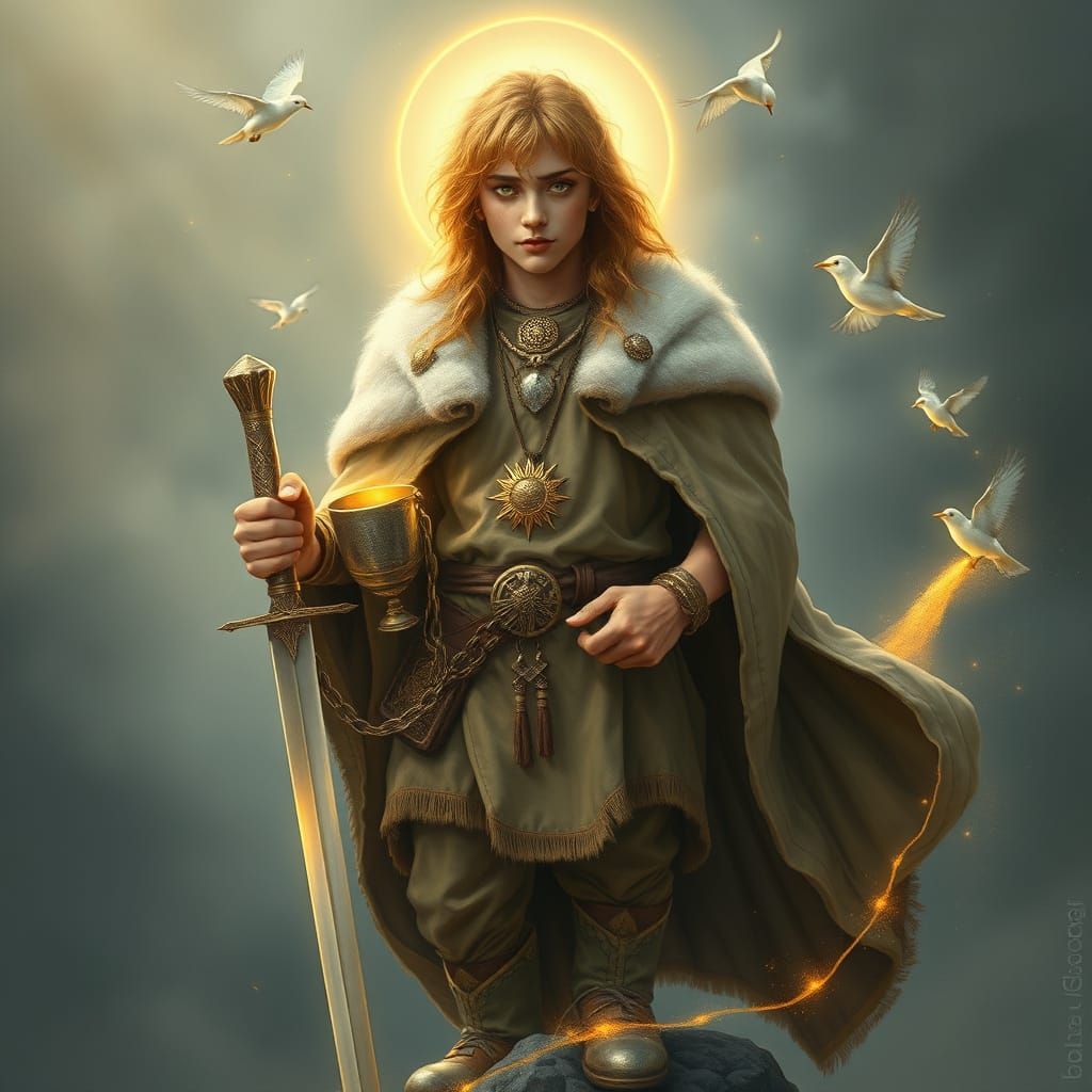 Regal Figure in Celtic Pre-Raphaelite Style