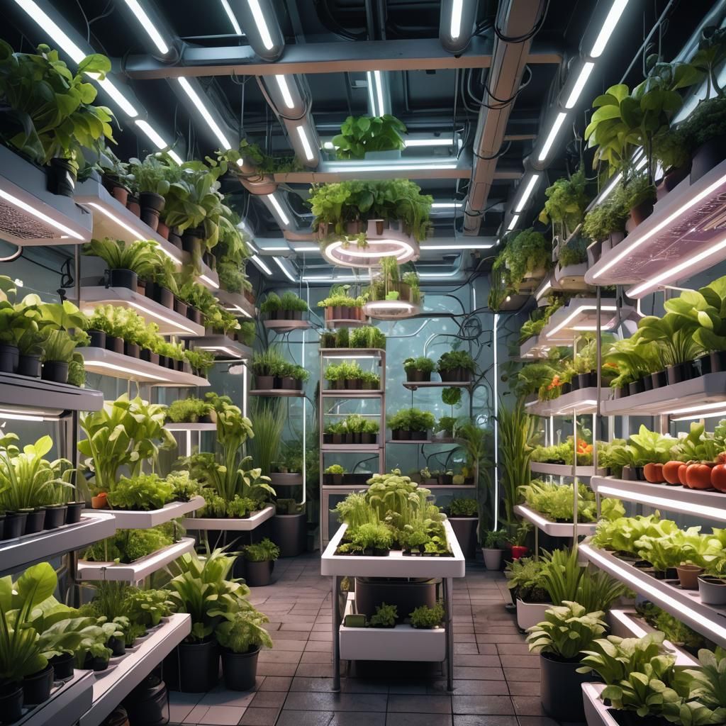 Futuristic Biopunk Garden with Glowing Bioluminescent Plants