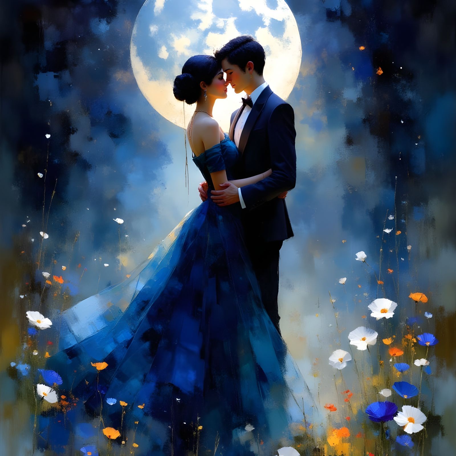 Cosmic Lovers Under Sapphire Moon