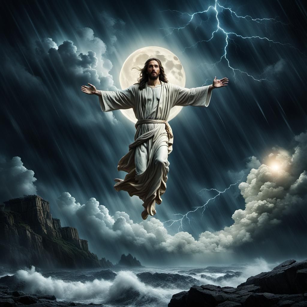 Jesus Christ Levitating During a Thunderstorm