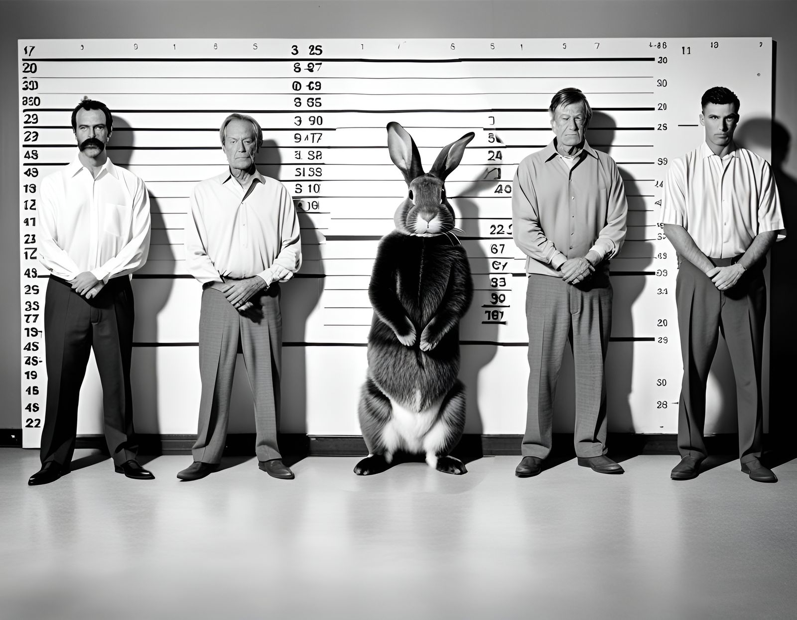 Bunny Poses for Mugshot in Police Lineup