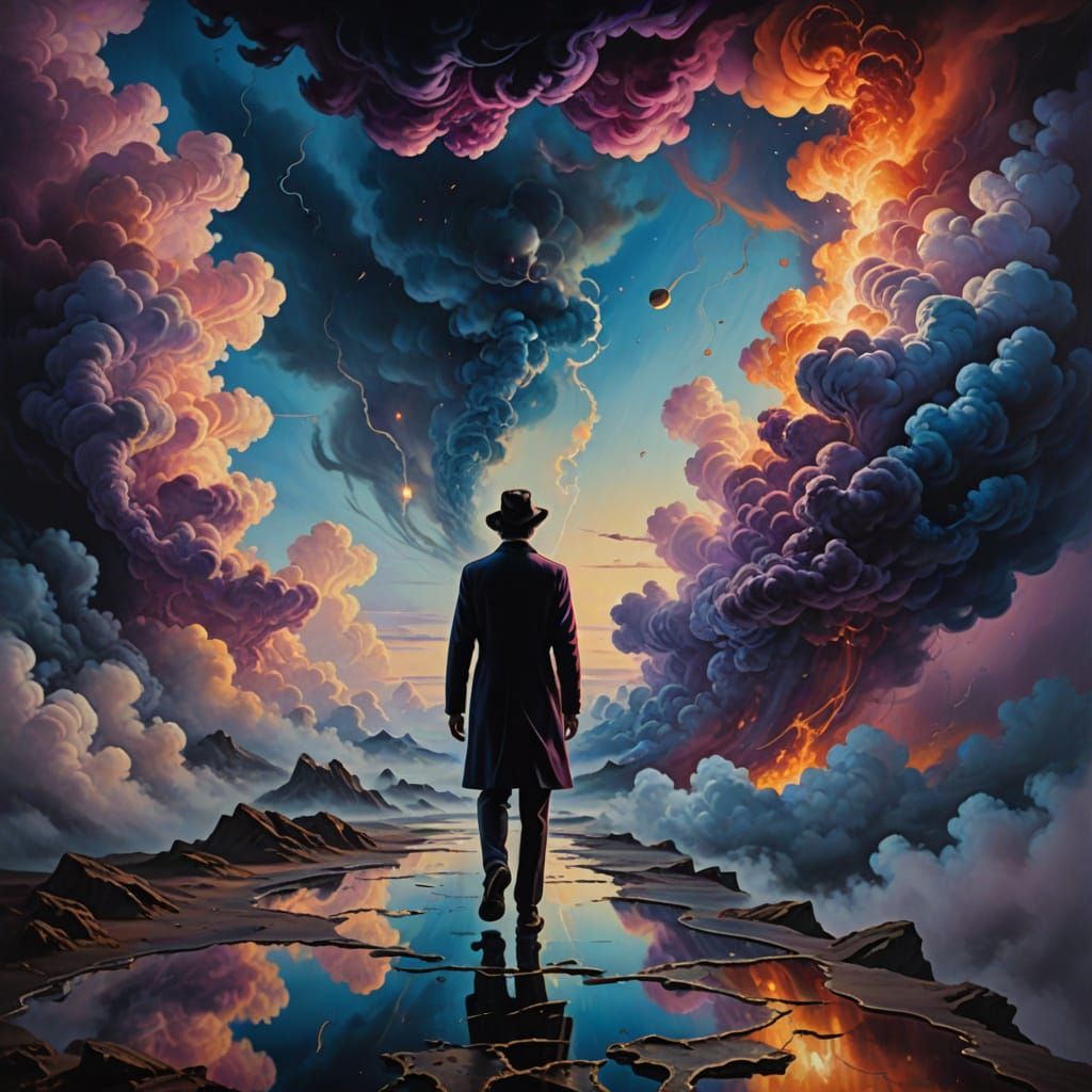 Surrealist Stepping into Infinity with Vibrant Colors