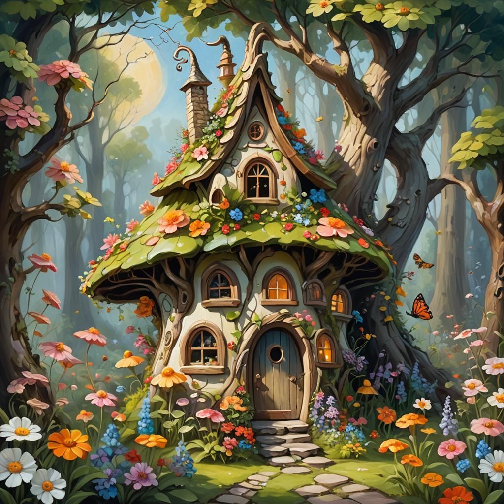 Charming Fairy House in an Oil Painting
