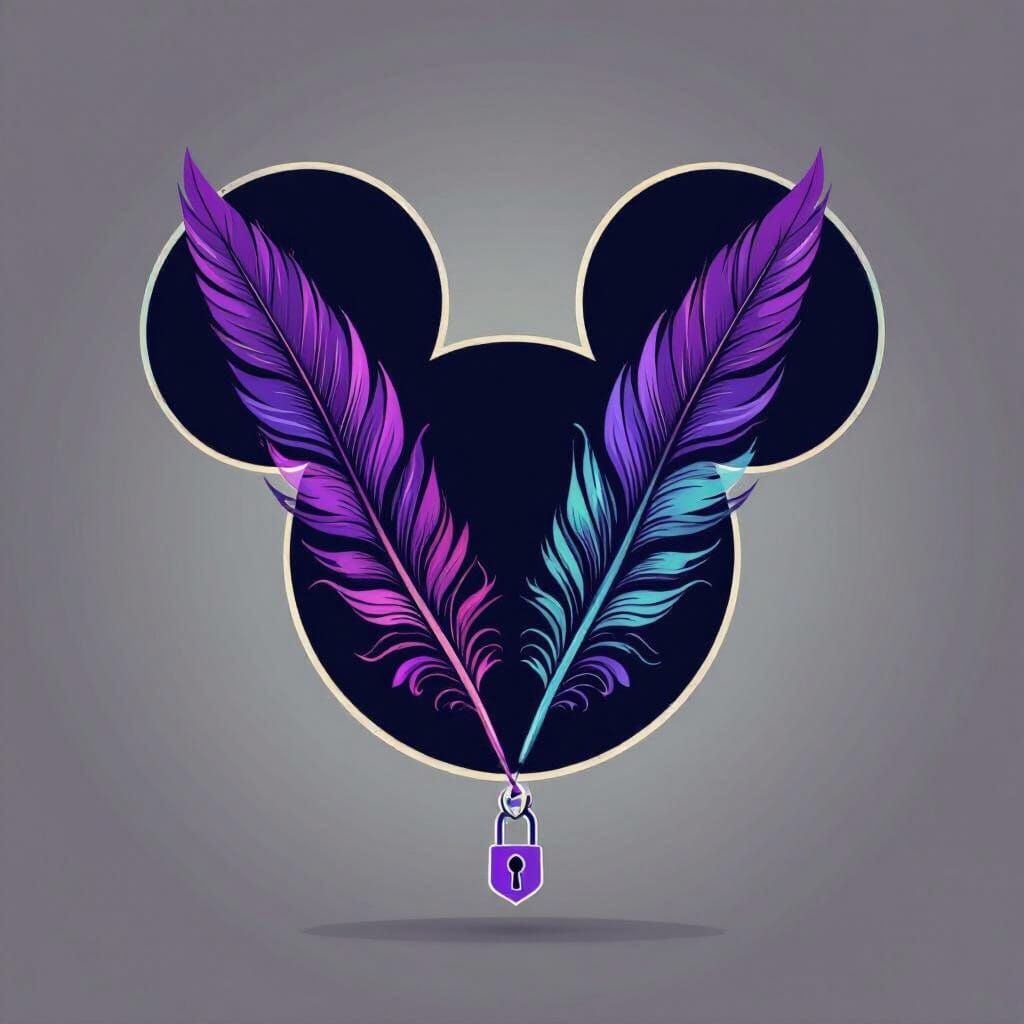 Mickey Mouse Head Outline With Feathers and Lock Accent