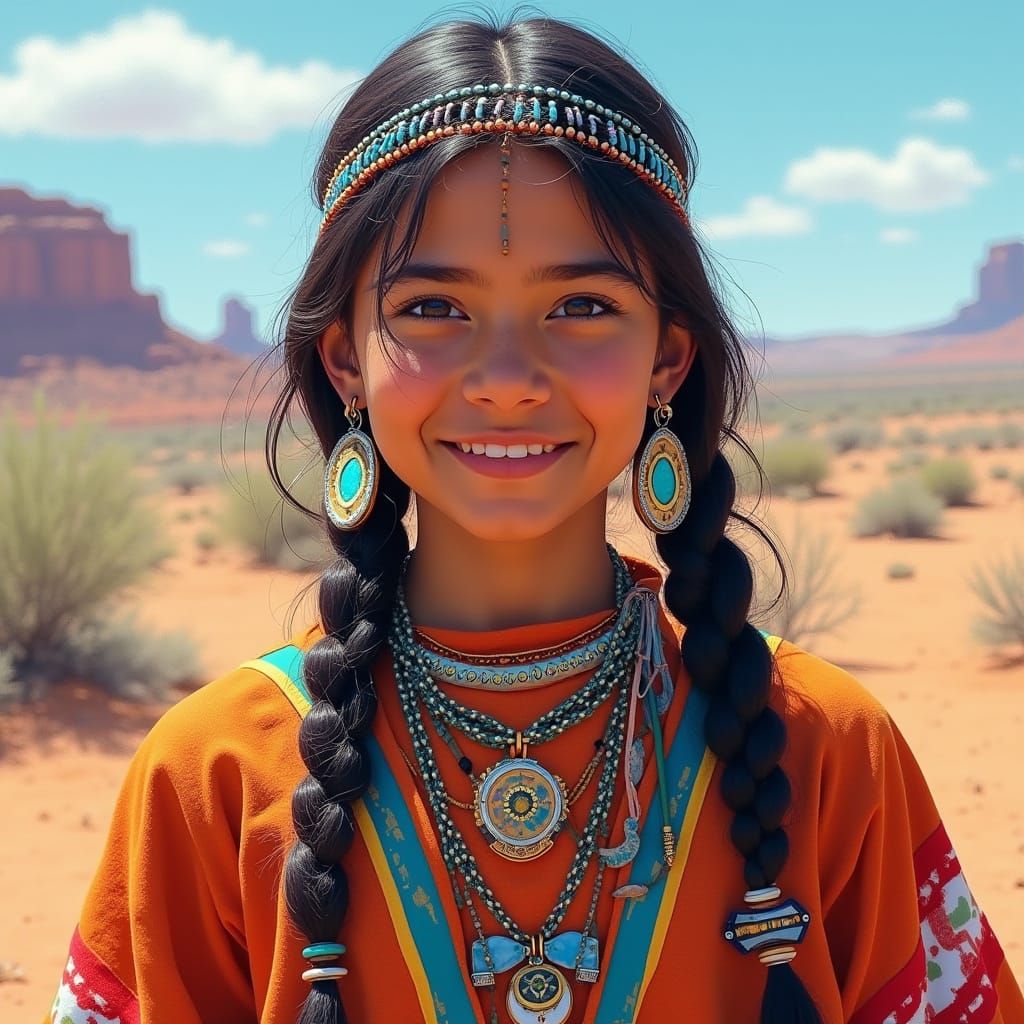 Androgynous Navajo Teen in Traditional Dress
