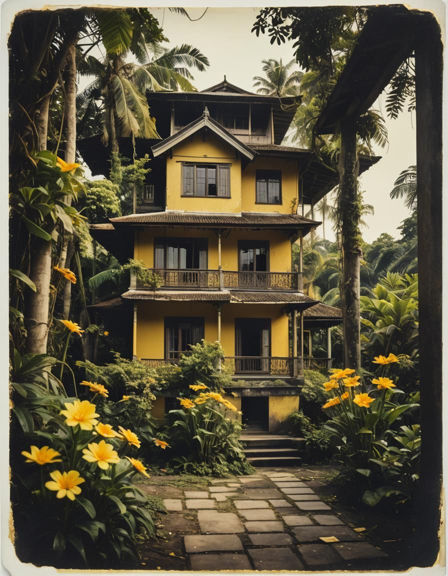 Retro Polaroid Photo of an Old Javanese House