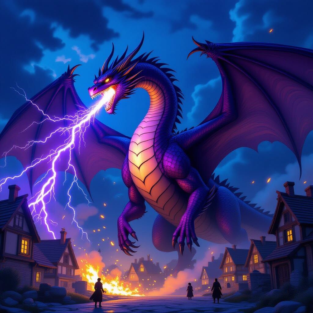 Menacing Purple Dragon Wreaks Havoc on Village