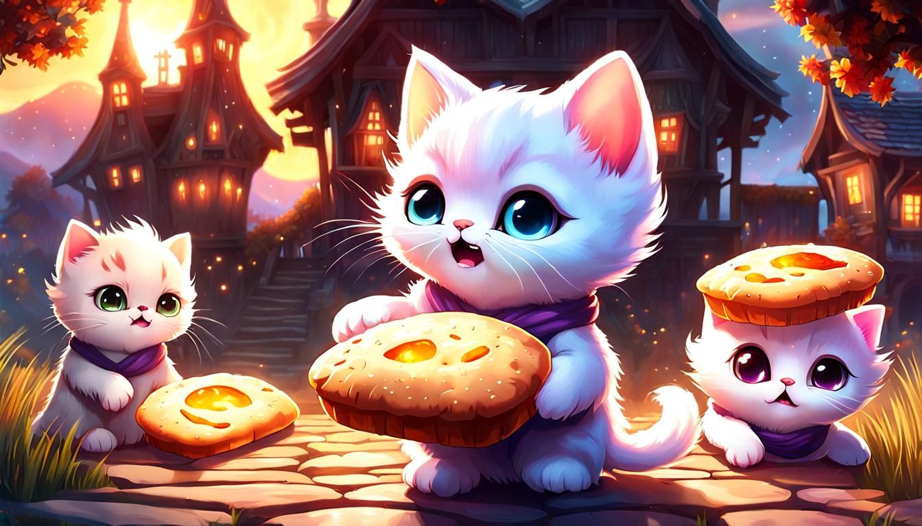 Ghost Kitten's Epic Battle at Twilight: Anime Art