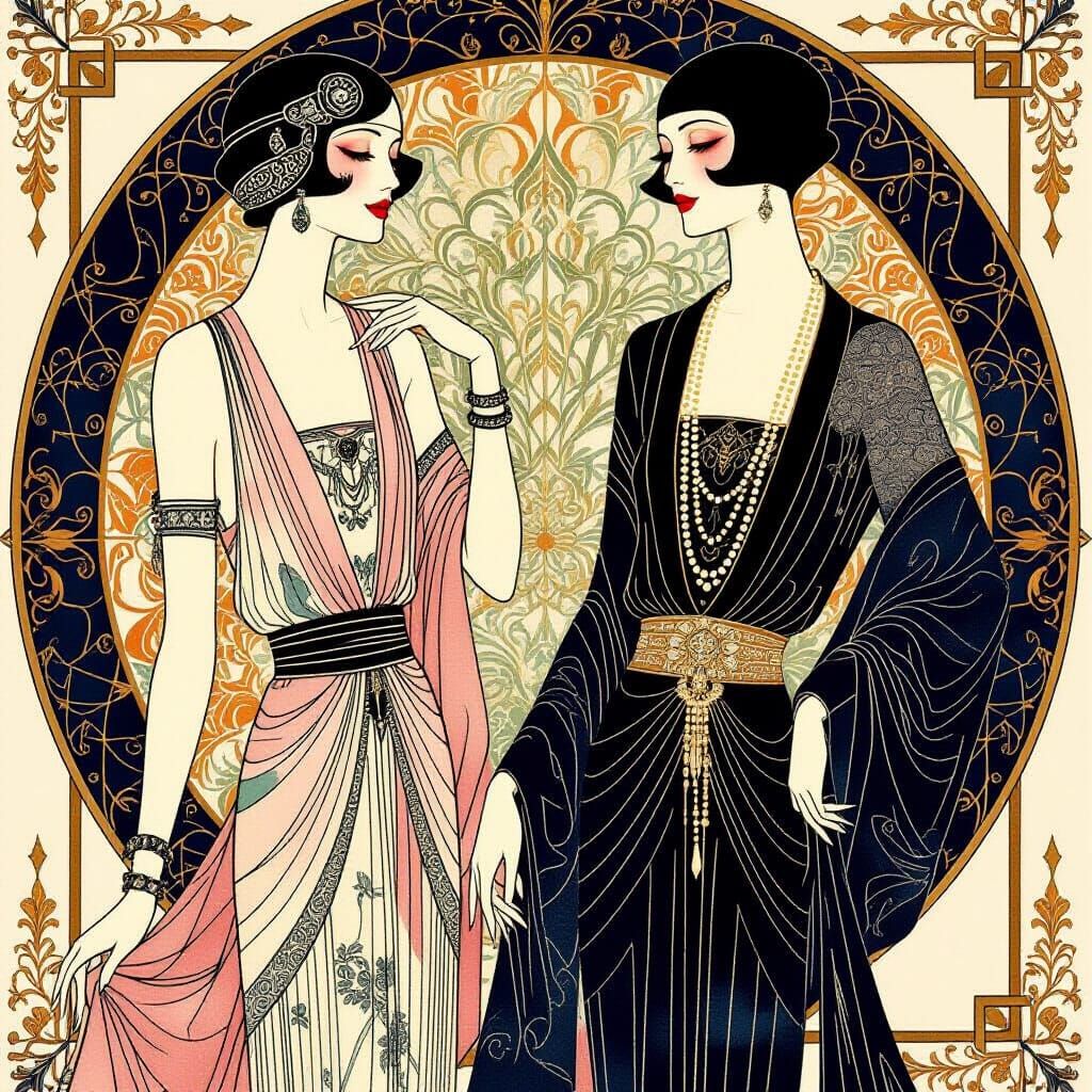1925 Fashion Illustration in Art Deco Style