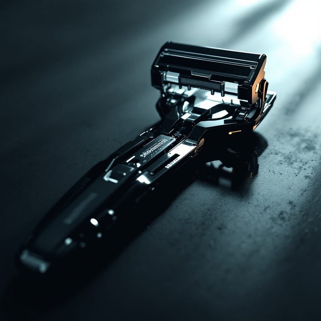 Sleek Metal Razor in Futuristic Lighting