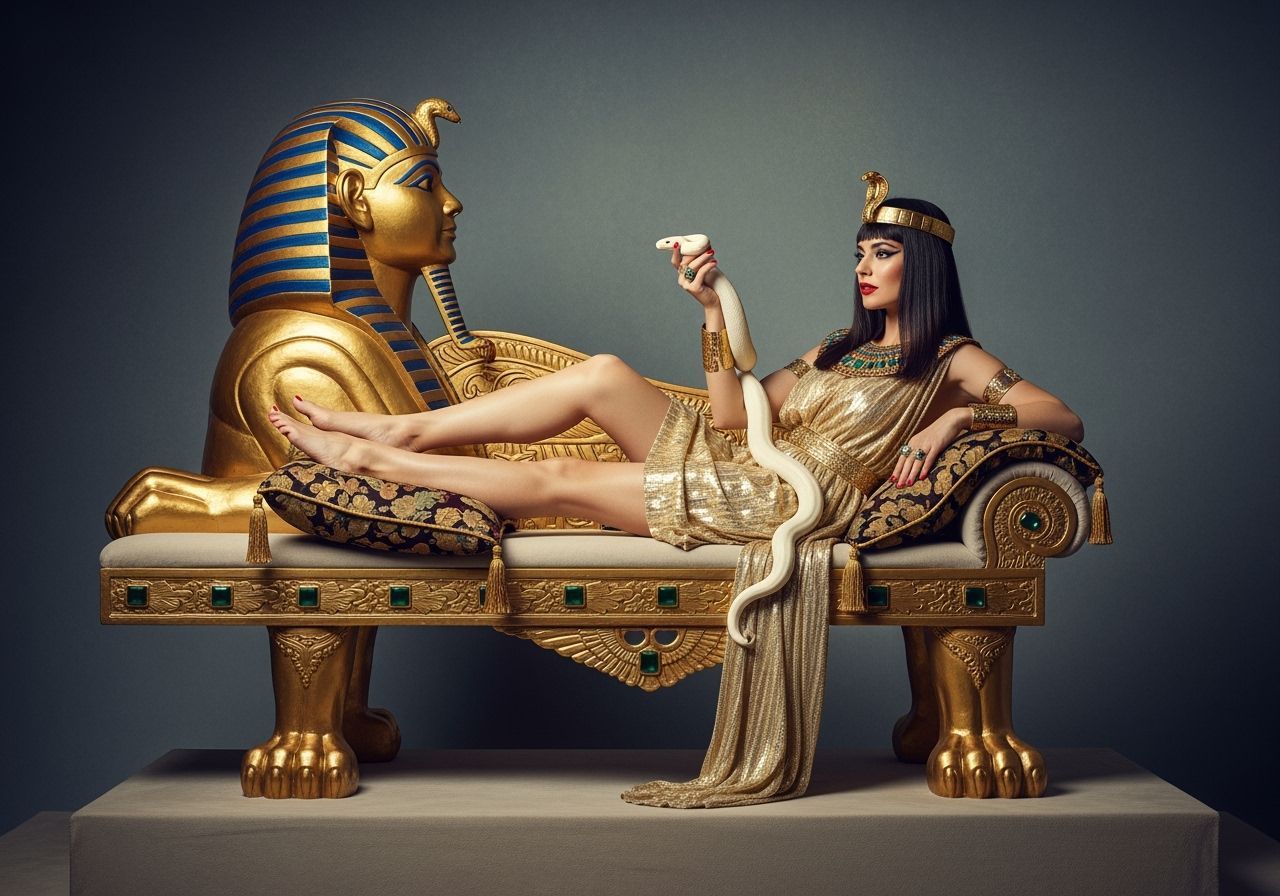 Egyptian Queen Lounging with Snake: Professional Photography