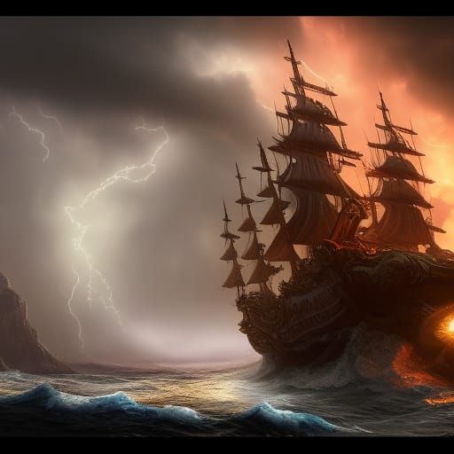 Pirate Ships in Maelstrom Tornadoes: Fantasy Concept Art