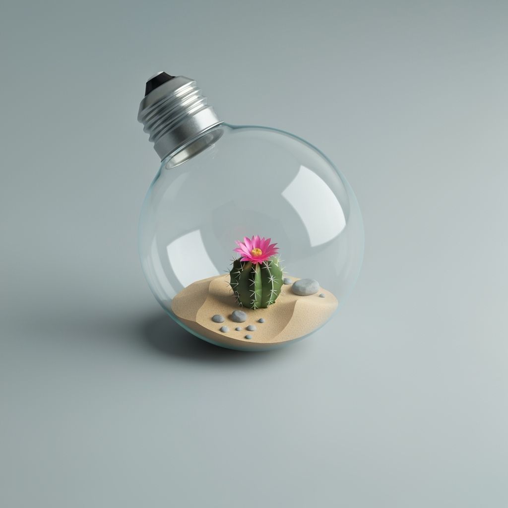 Cactus Garden in Lightbulb, Isometric Illustration