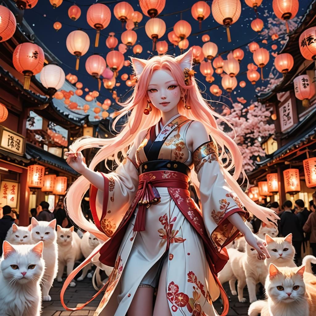 Albino Cat-Human at Japanese Autumn Festival