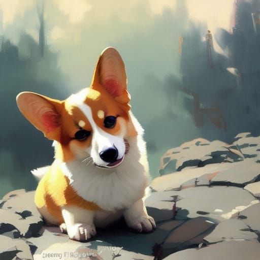 Adorable Welsh Corgi in Oil Painting Style