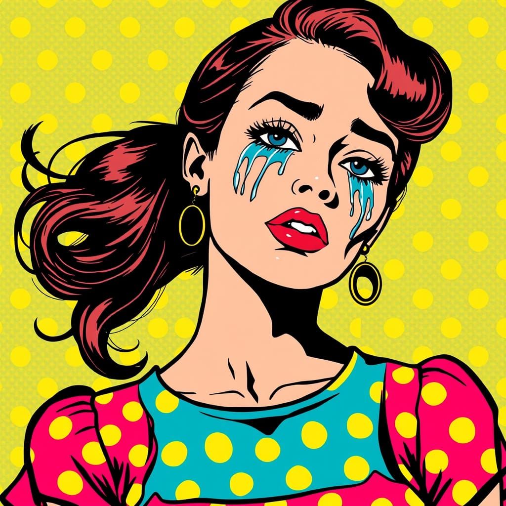 Pop Art Tears: A Young Woman's Emotional Cry