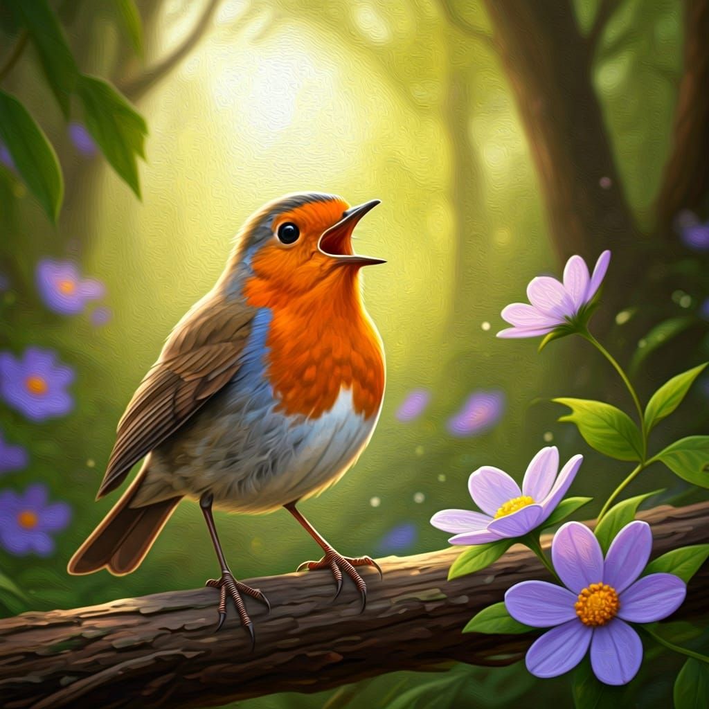 Robin's Enchanted Performance: An Oil Painting