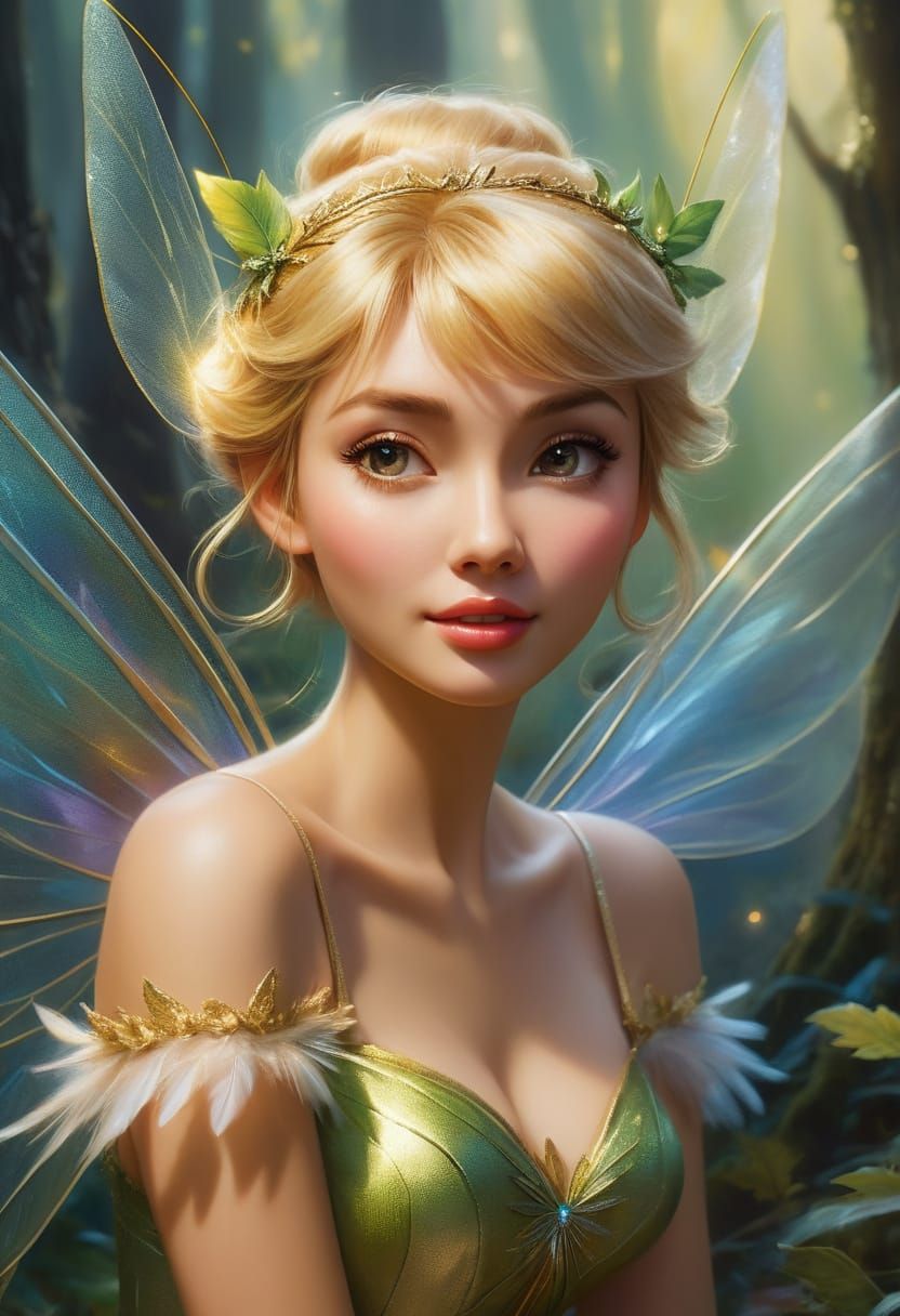 Tinkerbell Soaring in Enchanted Forest Painting