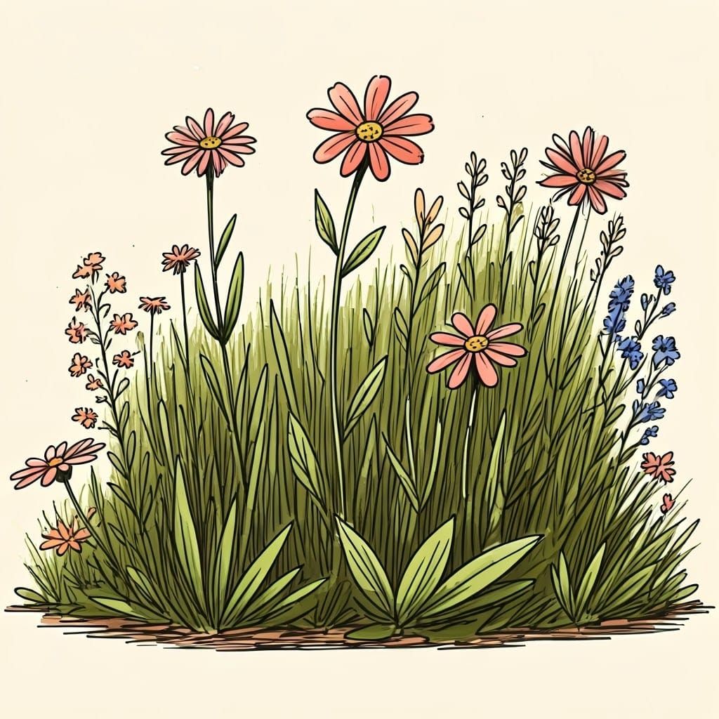 Whimsical Flower Garden in Doodle Style