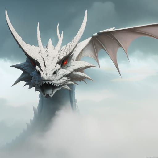 Anime Dragon Portrait in Fog, Hyperrealistic CGI Art