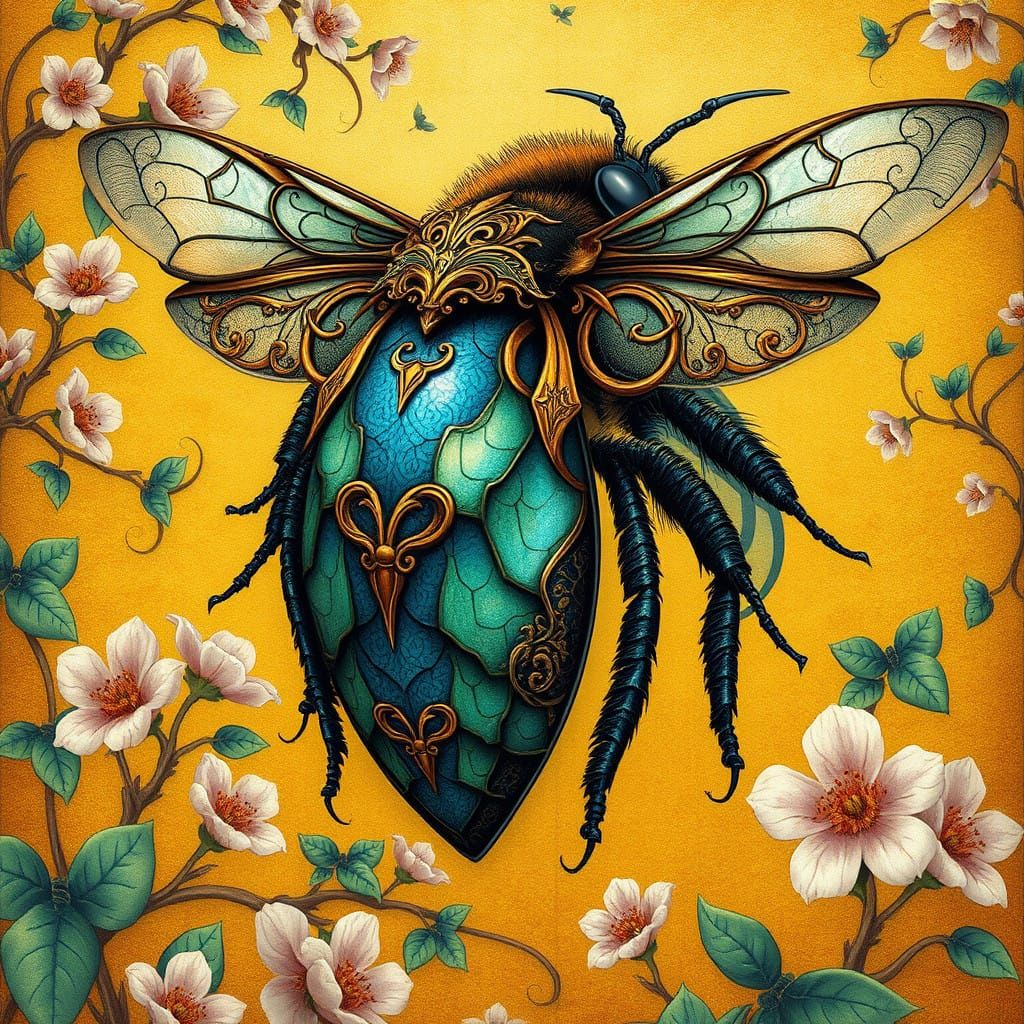 Art Nouveau Bee in Vibrant Armor