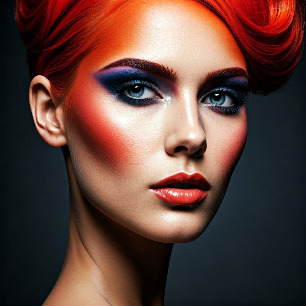 Photorealistic Portrait of Woman with Vibrant Makeup